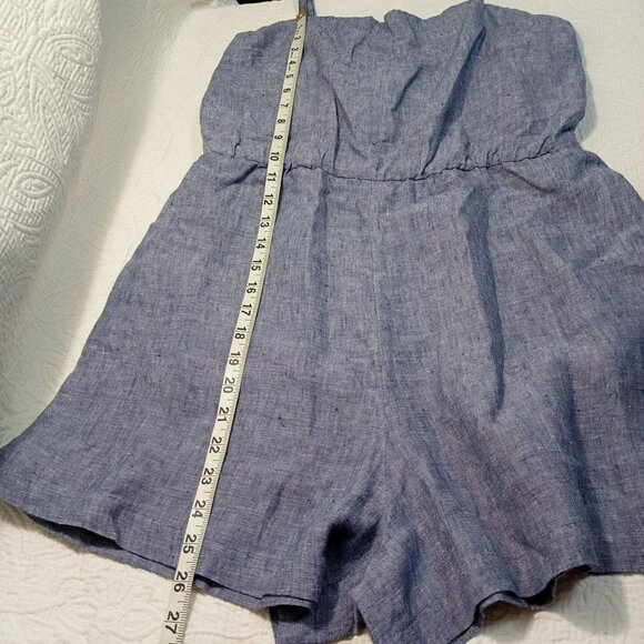 Cynthia Rowley Romper Blue 100% Linen Womens Adjustable Straps Size 6 - Picture 8 of 9